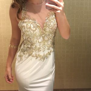 Long ivory prom dress with beautiful embroidery
